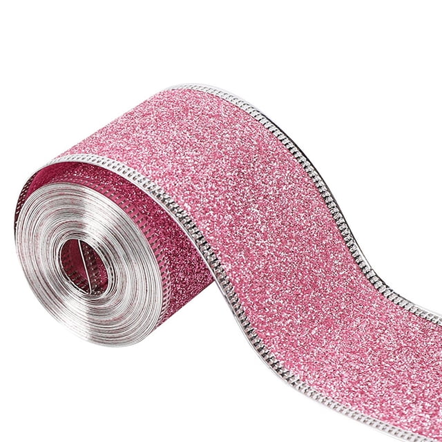 Cinta navideña con borde de alambre de 2 pulgadas x 90 yardas, multifuncional, decorativa, para hacer tú mismo. Rosa