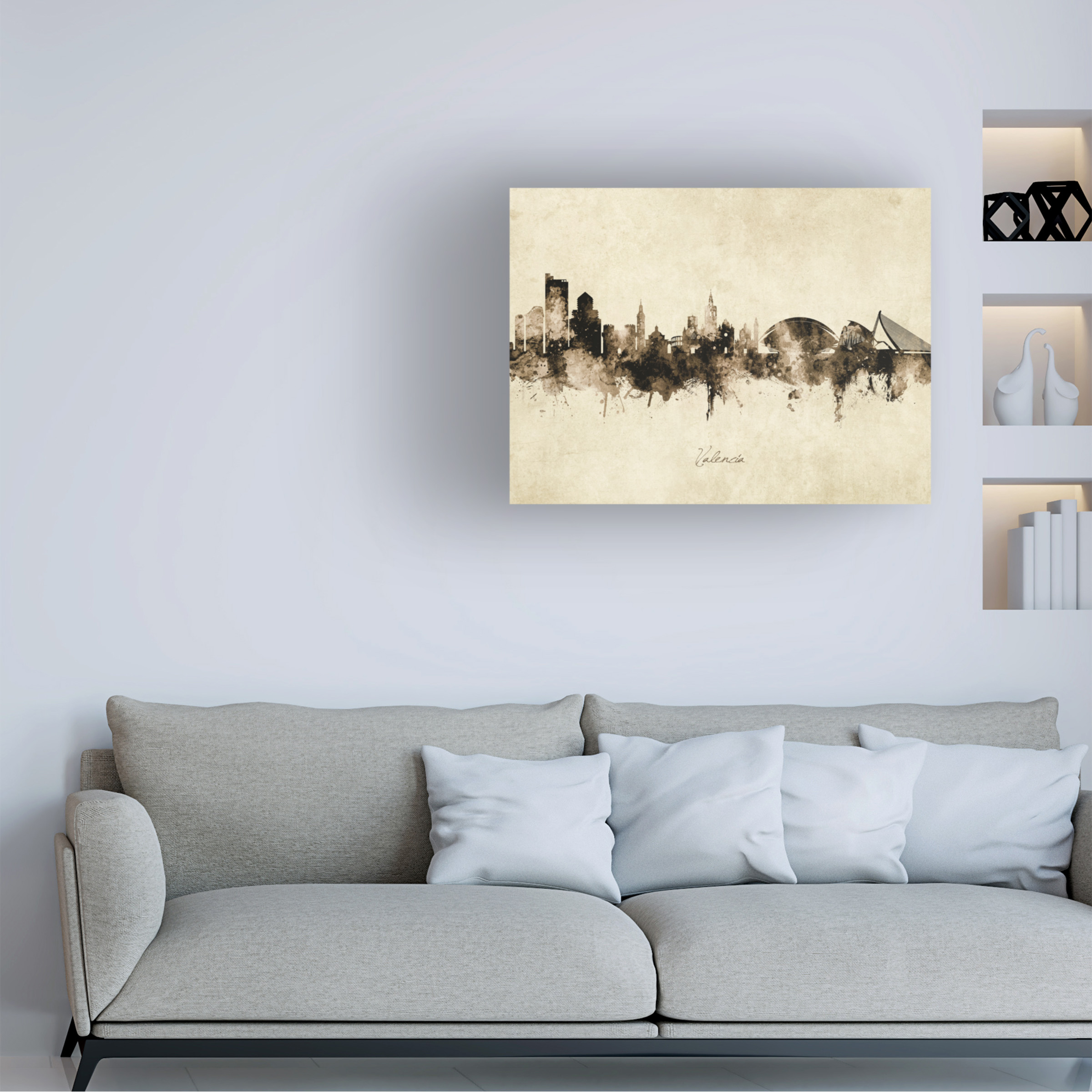 Michael Tompsett 'Valencia Spain Skyline Vintage' Canvas Art