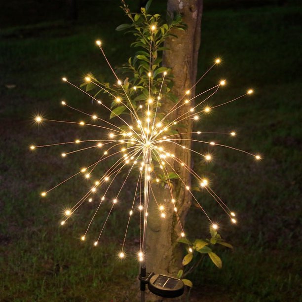 Luces solares para jardín al aire libre, 2 piezas, 120 LED, fuegos artificiales solares, guirnalda de luces solares de 8 modos para jardín al aire libre, césped, terraza, decoración navideña