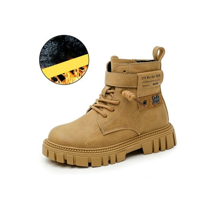 

Eloshman Child Non-Slip Lace Up Ankle Boots School Casual Solid Walking Comfort Flat Short Bootie Khaki Cotton 33