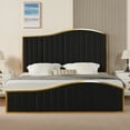 thumbnail image 4 of VanAcc Queen Size Platform Bed Frame 61.4" Vertical Channel Gold Trim Headboard Footboard Black, 4 of 6
