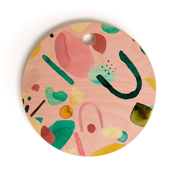 Society6 Ninola Design Abstract Geo Shapes Flower Round Cutting Board