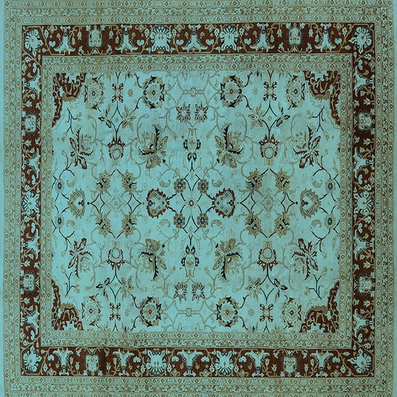 Ahgly Company Indoor Square Oriental Light Blue Traditional Area Rugs, 5' Square