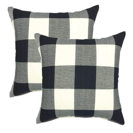 - Tayyakoushi Daily Decorations Sofa Cushion Covers Zippered Retro Farmhouse Buffalo Tartan Checkers Plaid Cotton Linen Throw Pillow Case for Sofa 18 x 18 Inch, Set of 2, Black/White