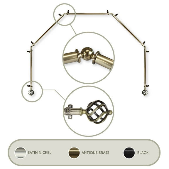 Twist 13/16 5-Sided Bay Window Curtain Rod - Antique Brass