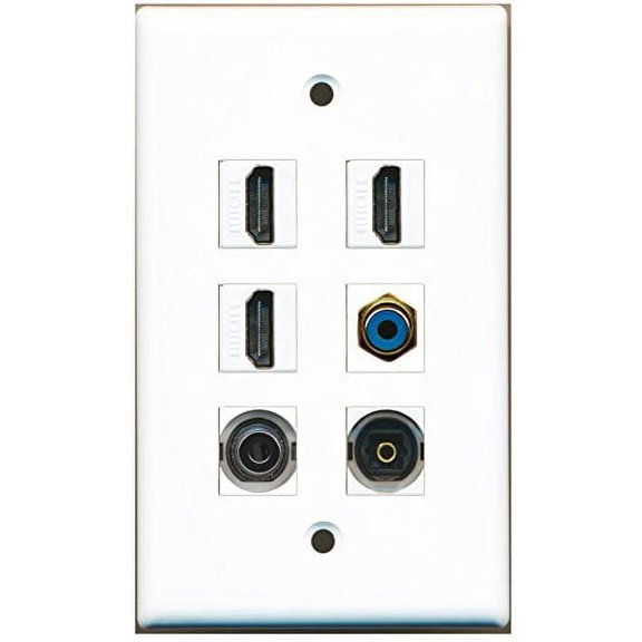 RiteAV - 3 HDMI 1 Port RCA Blue 1 Port Toslink 1 Port 3.5mm Wall Plate