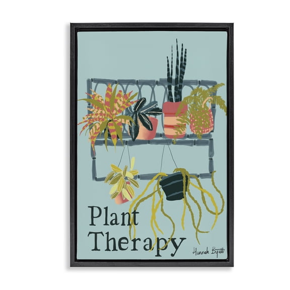 Stupell Industries Eclectic Plant Therapy Shelf Black Floating Frame Canvas Art, 17 x 25, by Hannah Byatt
