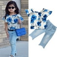 thumbnail image 3 of Kids Girls Clothes Set Baby Girl Blue Floral Tops Ruffles T-shirt Denim Pants Jeans Leggings Casual Outfits Children 1-5T, 3 of 9