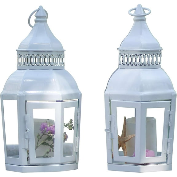 Set of 2 11" High Indoor Outdoor Decorative Clear Glass Candle Lanterns Light Hanging/Holder - No Candles Included
