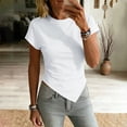 thumbnail image 6 of ClodeEU Women's Round Neck Short Sleeve T-Shirt,Slim Fitted Solid Color Top with Ruched Side and Asymmetric Hem White,Women's Plus L, 6 of 9
