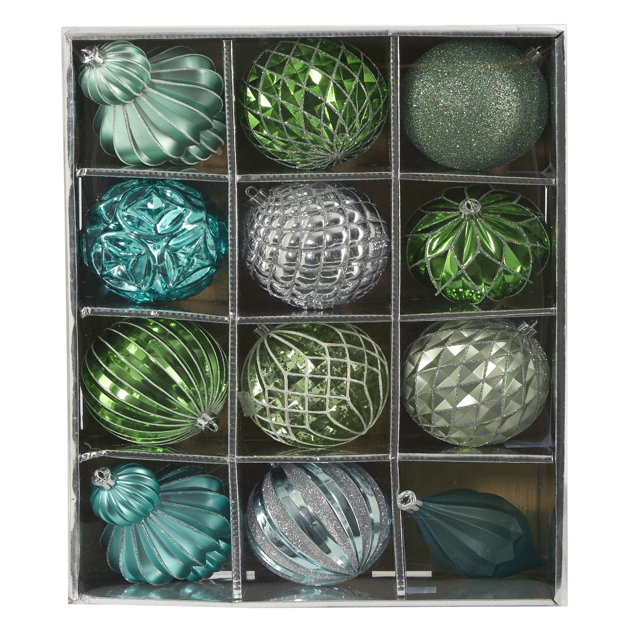 Nearly Natural Holiday Lux Shatterproof 12 Count Christmas Tree Ornament Set