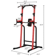 Wesfital Power Tower Dip Stands Multi-Function Pull-Up Bars & Squat Bar Strength Training Fitness Equipment for Home Gym, Red