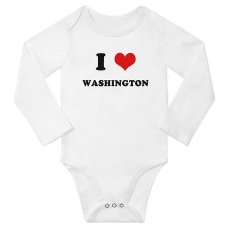 

I Heart Washington US States Love Baby Long Rompers Baby Long Clothes (White 12-18 Months)
