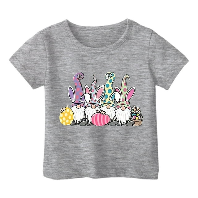 MIASHUI Haut à Manches Courtes pour Garçons et Filles, T-Shirt Graphique de Pâques, Col Rond d'Été, Gris, 6-7 Ans