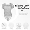 thumbnail image 6 of Balery Women'Ssilver Glitter Crew Neck Round Neck Short Sleeves Slim Fit Casual Basic Extender Bodysuit Daily Jumpsuit T Shirts-Large, 6 of 9