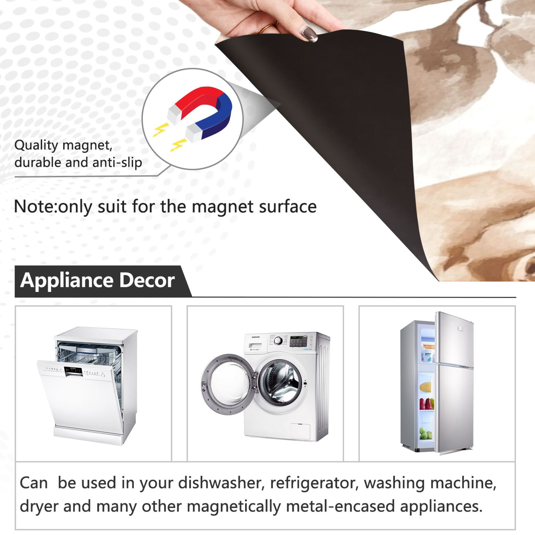 Dishwasher Magnetic Sticker 23x26 Inch Refrigerator Magnetic Sticker Washing Machine Magnetic Sticker Kitchen Panel Magnetic Sticker Home Decor Cartoon Brown Roses Seamless