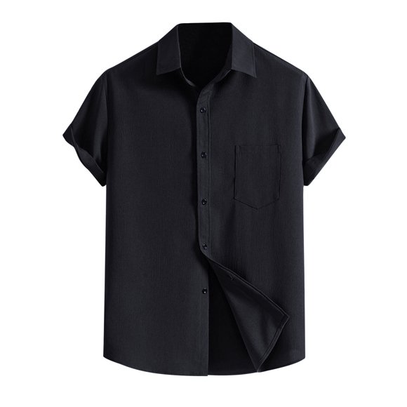 Ketyyh-chn99 Mens Dress Shirt 2024 Summer Tops Button Down Shirt Slim Fit Solid Color Blouse Cotton Dress Shirts for Men Black,2XL