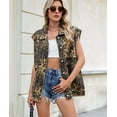 thumbnail image 3 of Women'S Vintage Denim Jean Vest Oversized Button Down Jean Waistcoat Gilet Yellow Leopard Pattern XS, 3 of 6
