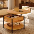 thumbnail image 3 of GUNAITO Petite Table Basse Ronde à Plateau Relevable avec Rangement, Table Centrale Moderne Style Ferme avec Tablette, Table Ronde à 2 Niveaux pour Salon, Burl Naturel, 3 of 8