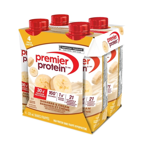 Premier Protein aux Bananes et à la Crème, Boisson Protéinée Prête à Boire, Lot de 4