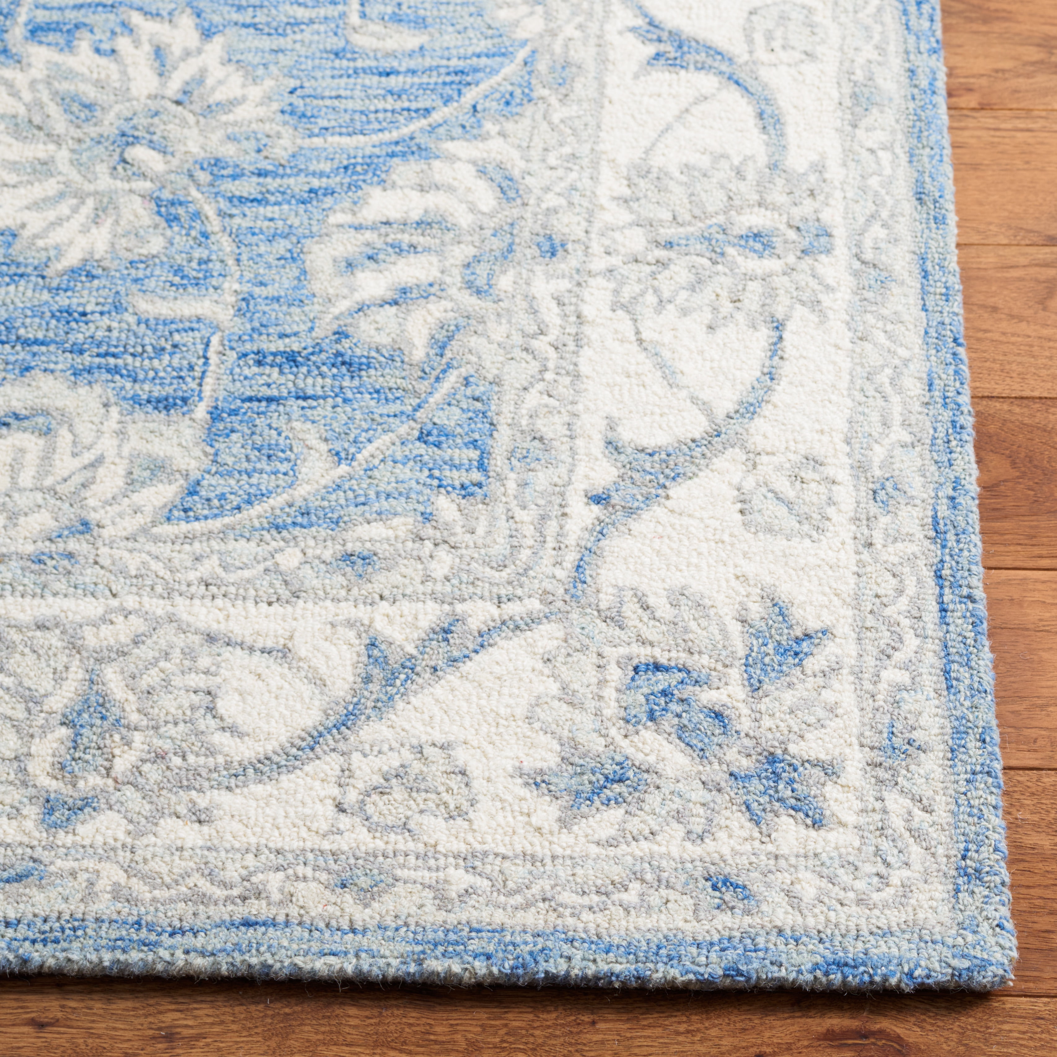 SAFAVIEH Micro-Loop Larry Oriental Runner Rug, Blue/Ivory, 2'3" x 7'