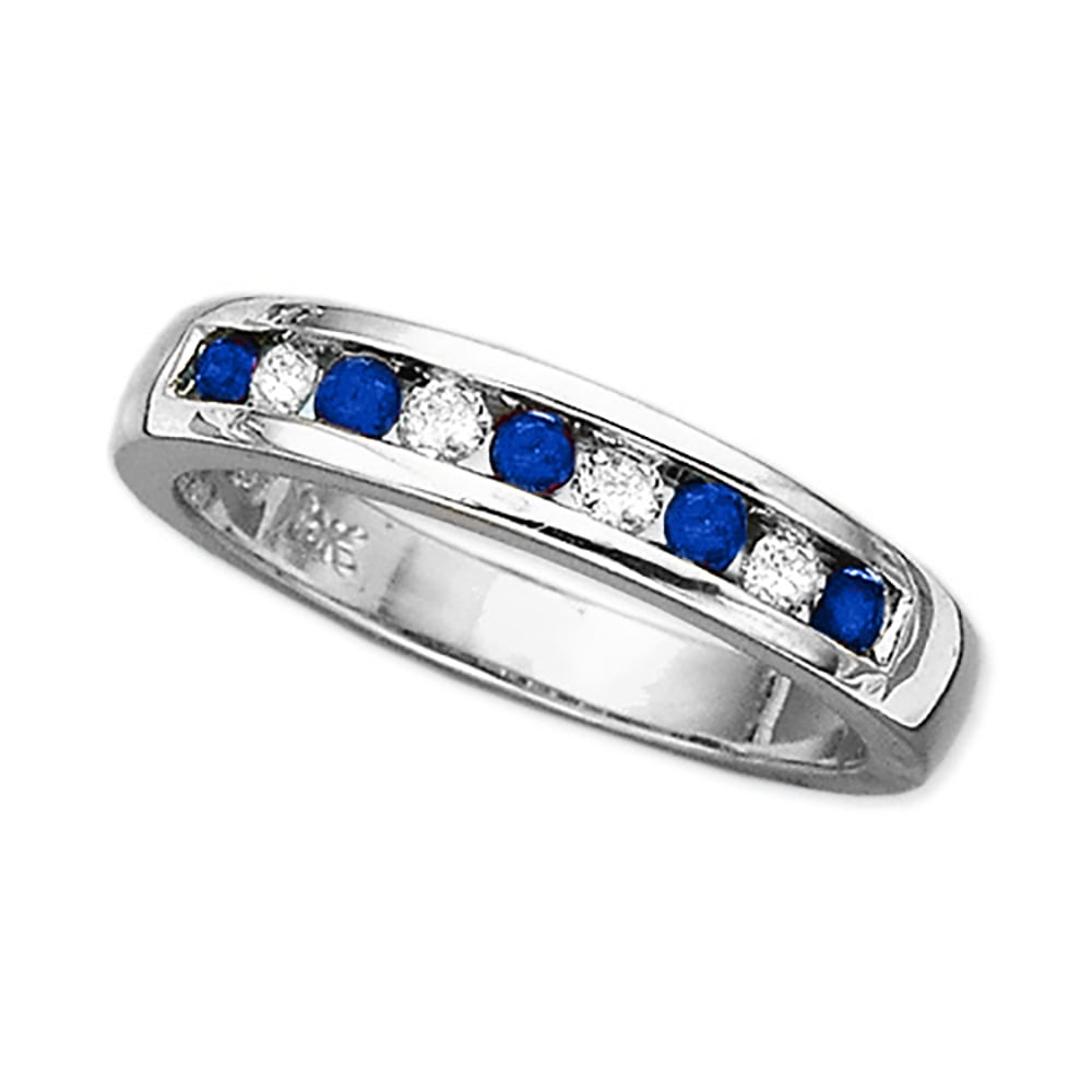14K White Gold 1/6 ct. Diamond with Alternating 1/4 ct. Sapphire Wedding Band
