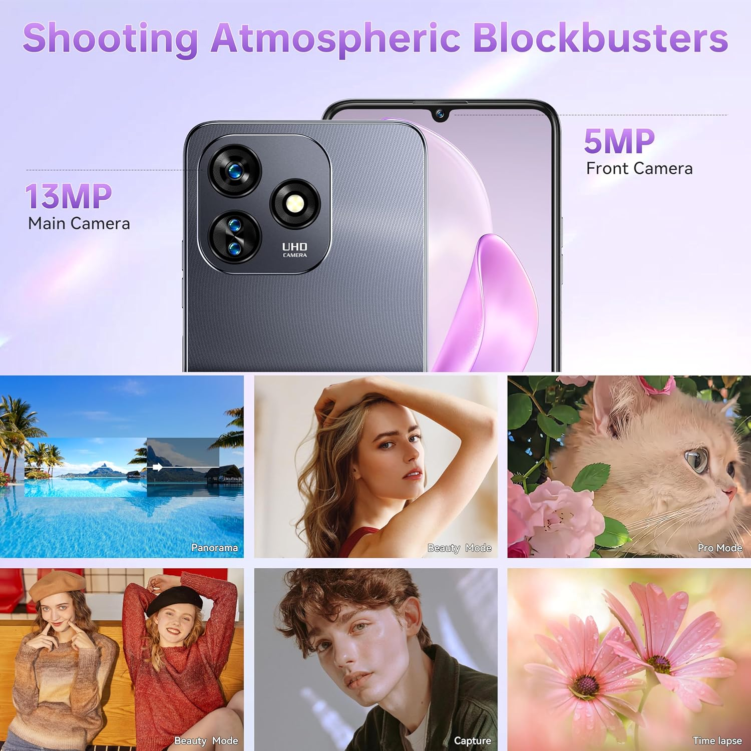 OUKITEL C51 Unlocked Cell Phone - 16GB+128GB/SD 1TB Android 14 Phones, 6.8" HD+ Screen, 5150mAh Battery Mobile Phones, 13MP+5MP Camera, Three Slots, Face ID/Fingerprint, GPS, OTG, T-Mobile