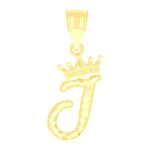 10k Yellow Gold Unisex Crown I Alphabet Initial Charm Pendant for Men Women