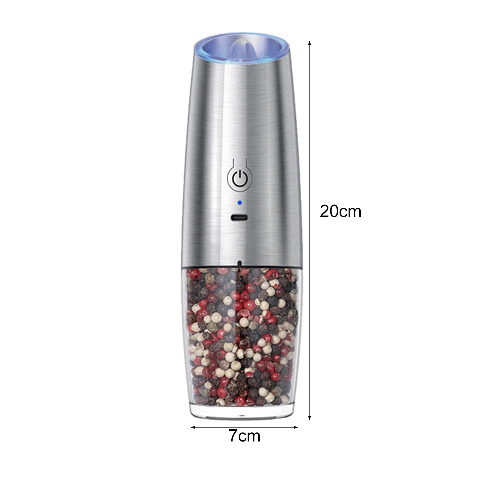 Electric Salt Pepper Grinder Set 6oz Capacity Adjustable Coarseness Pepper Shaker LED Light One Hand Operated Spice Grinder,Silver