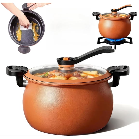 Multifunctional Large Capacity Non-Stick Pressure Cooker, 8 Qt Micro Pressure Cooker with Glass Lid for Family Meals and Various Stovetops