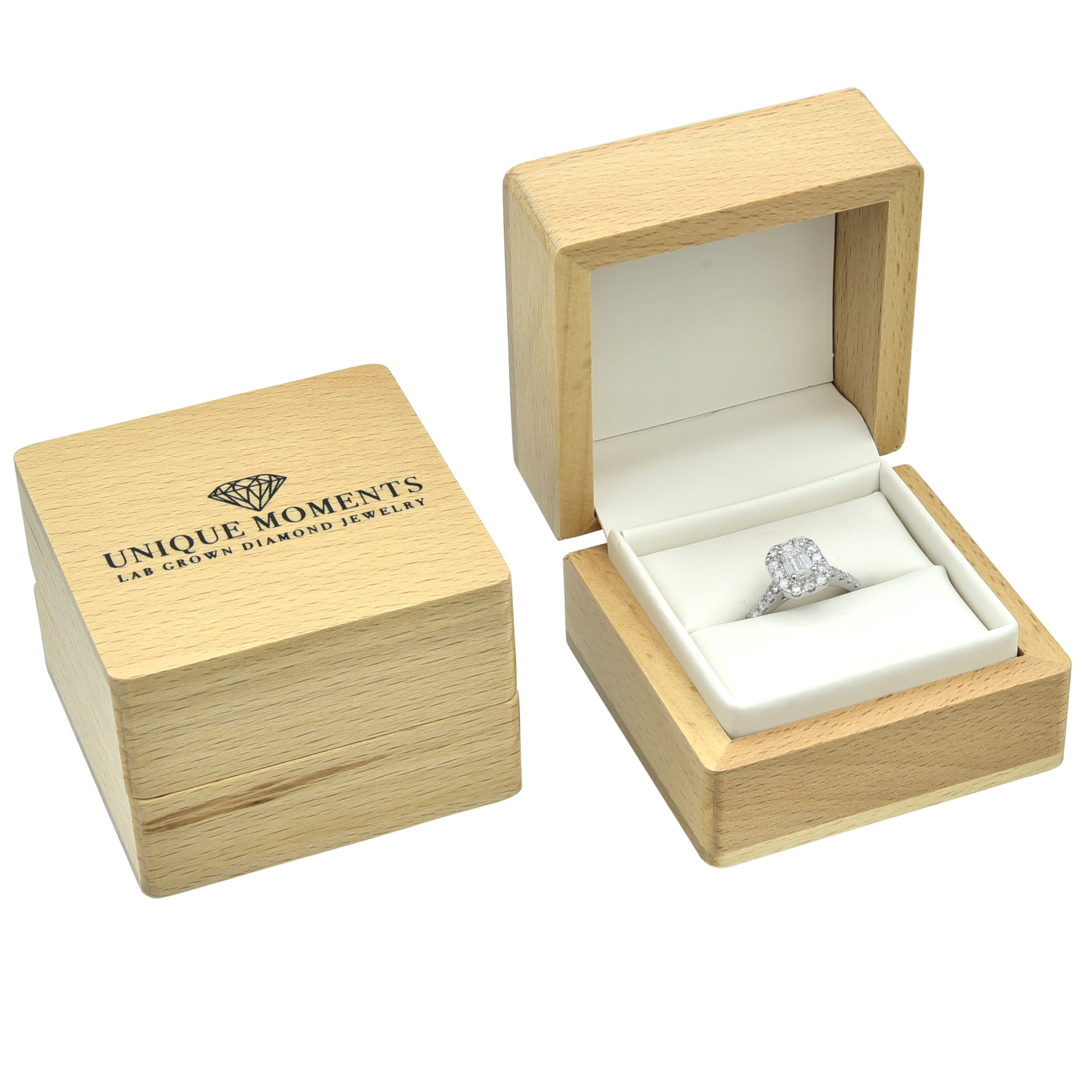 Unique Moments 1.50 ct Lab Grown Diamond Halo Emerald Engagement Ring in 14K White Gold