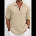 thumbnail image 2 of Camisas Clásicas de para Hombre, de Larga, con Solapa y Botones, Informales, para Playa y Verano. Caqui XXL, 2 of 4