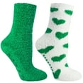 thumbnail image 2 of 2 Pair Pack of Women's Kissables Lavender Infused Chenille Fluffy Socks - Glamorous Green & Glamorous Green Hearts, 2 of 3
