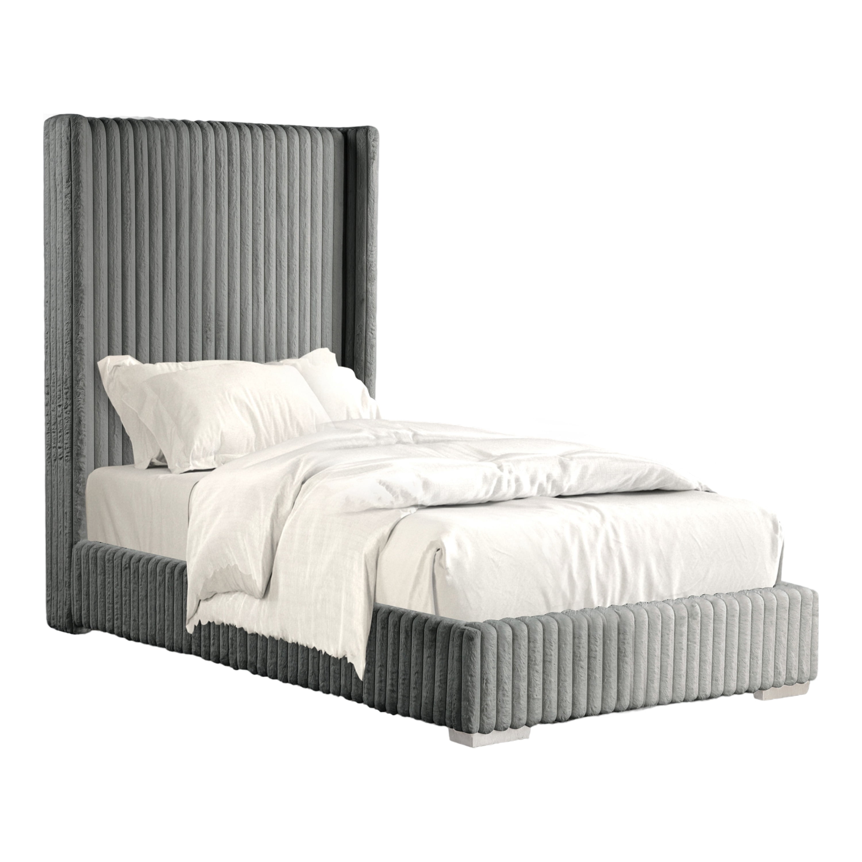 Furniture of America Cafein Kids Twin Extra Tall Tufted Fabric Wingback Mattress Ready Bed, Gray