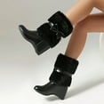 thumbnail image 4 of Black Womens Boots For Winter Casual Wear Plus Size Comfortable High Heel Short Boots With Bow Detail Height Increasing Footwear Size 36, 4 of 6