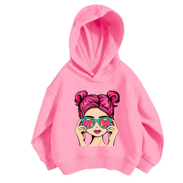 Mode 2025 Filles Décontracté Manches Longues Chandails à Capuchon Pull Tops Chandails en Molleton à Capuche Impression Mignonne Vêtements d'Automne Taille 3-9 Ans Rose