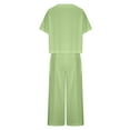 thumbnail image 4 of Feancey Capri Pant Sets for Women Cotton Linen Lounge 2 Piece Outfits Summer Short Sleeve V Neck Tops and Capris Matching Two Piece Set Holiday Gifts Green M, 4 of 6