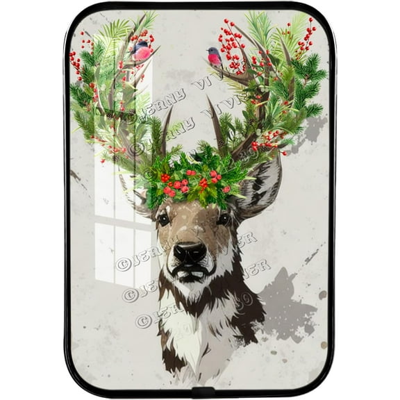 Winter Decor, Reindeer Framed Wooden Wall Art for Crafts, Christmas Holly Home Decor Cabin Wall Sign Decor Winter Wall Art Sign for Bedroom Living Room Black Framed Art 12x8 inches