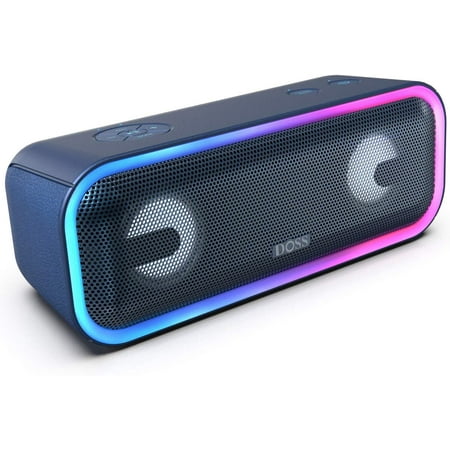DOSS SoundBox Pro+ Wireless Bluetooth Speaker with 24W Impressive Sound, Booming Bass, Wireless Stereo Pairing, Mixed Colors Lights, IPX5 Waterproof, 15 Hrs Battery Life, 66 ft Bluetooth Range - Blue