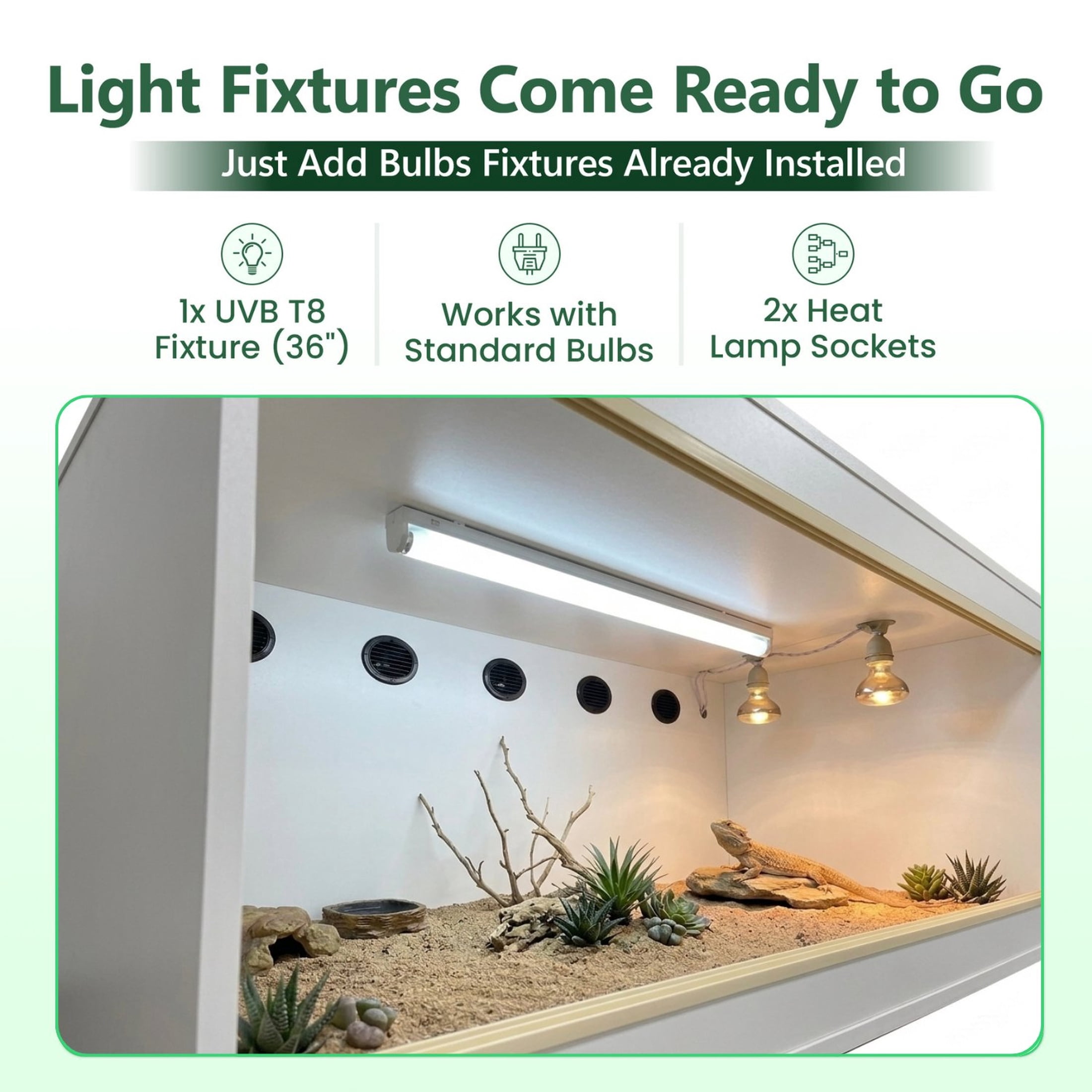 Crawl Creations 180 Gallon Reptile Enclosure, Made in USA 72" x 24" x 24" Bearded Dragon Tank with Sliding Glass Doors, Large Terrarium for Leopard Geckos, Snakes, Lizards & Tortoises - Glacier White