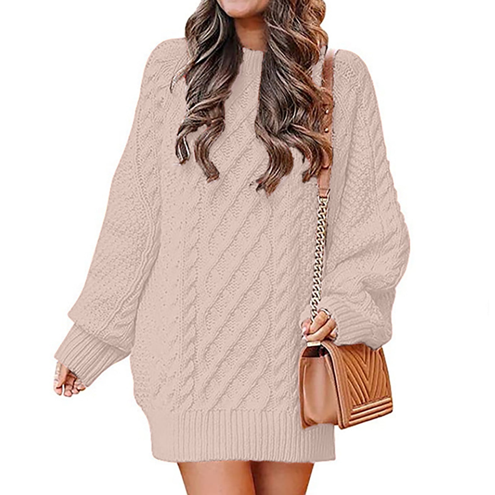 cfhntfmh Lounge Dresses for Women Comfy Long Sleeve Mini Dress Soft Stretch Crewneck Winter Fall Knitted Sweater Dress - Walmart.com