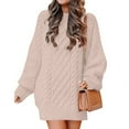 thumbnail image 4 of Women Crewneck Long Sleeve Oversized Cable Knit Chunky Pullover Short Sweater Dresses Solid Fall Winter Sweater Dresses, 4 of 8