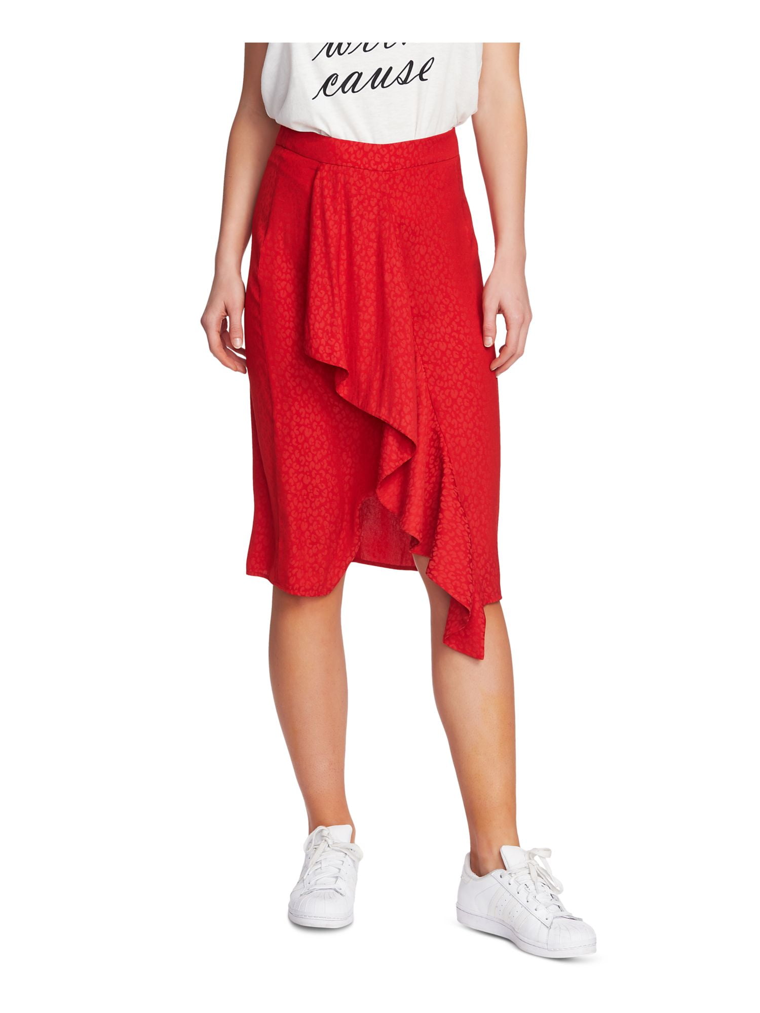 1.STATE - 1. STATE Womens Red Below The Knee Wrap Skirt Size: 12 ...