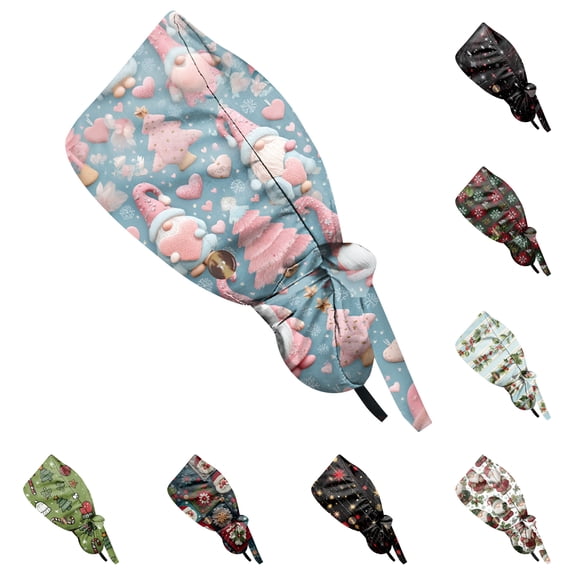 Wutalume Christmas Print Work Cap for Women, Casual Ponytail Back Adjustable Hat, Washable Beanie for Nurse, Chef, and Salon, Dust-Proof Skull Cap,Army Green