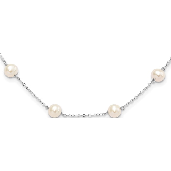 Sterling Silver Rh-Plated (6-7mm) Fresh Water Cultured Pearl Necklace (18 X 7) Made In Canada qh5003-18