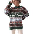 thumbnail image 1 of Female Christmas Patterns Knitted Sweater Long Sleeve Floral Printed Pullover Tops Green M, 1 of 7