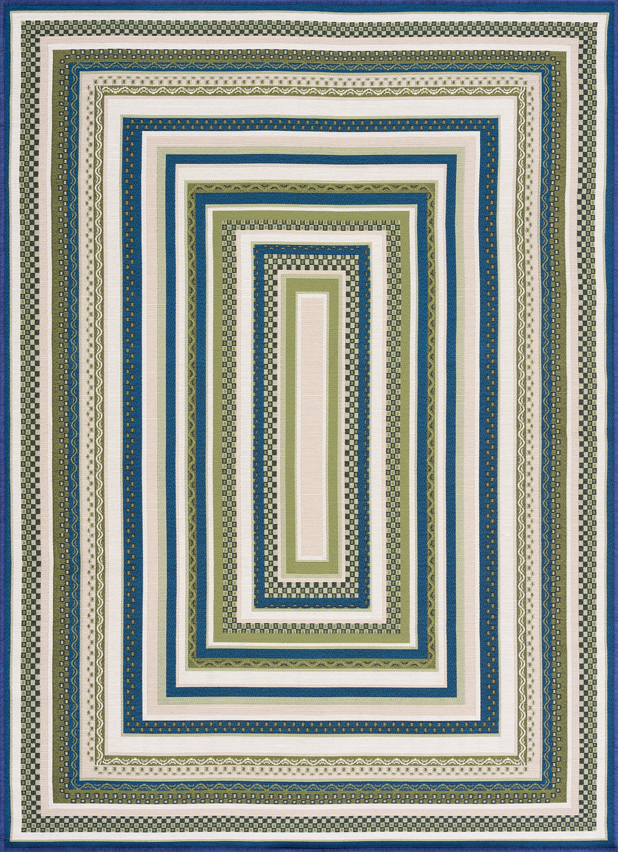 Stunning Contemporary 9' x 12' Green and Blue Polypropylene Outdoor Area Rug