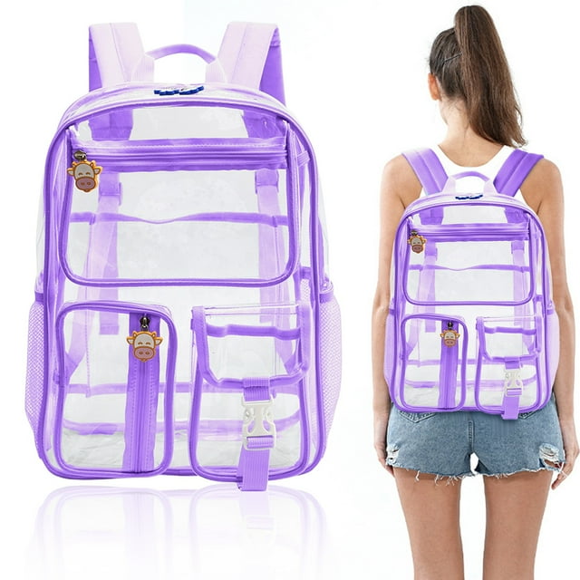 WHEANG Clear Backpack Transparent Backpacks Stadium Approved Women Men Students Transparent Backpack With Large Capacity Pattern PVC Stadium Proof