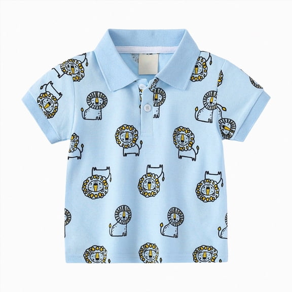 WUANDIXFA Toddler Boy Button Up Shirt Toddler Boys Short Sleeve Polo Shirts School Shirts Casual Collared V Neck Boys' Polo Shirts Clothes for Boys,Sky Blue,5-6 Years