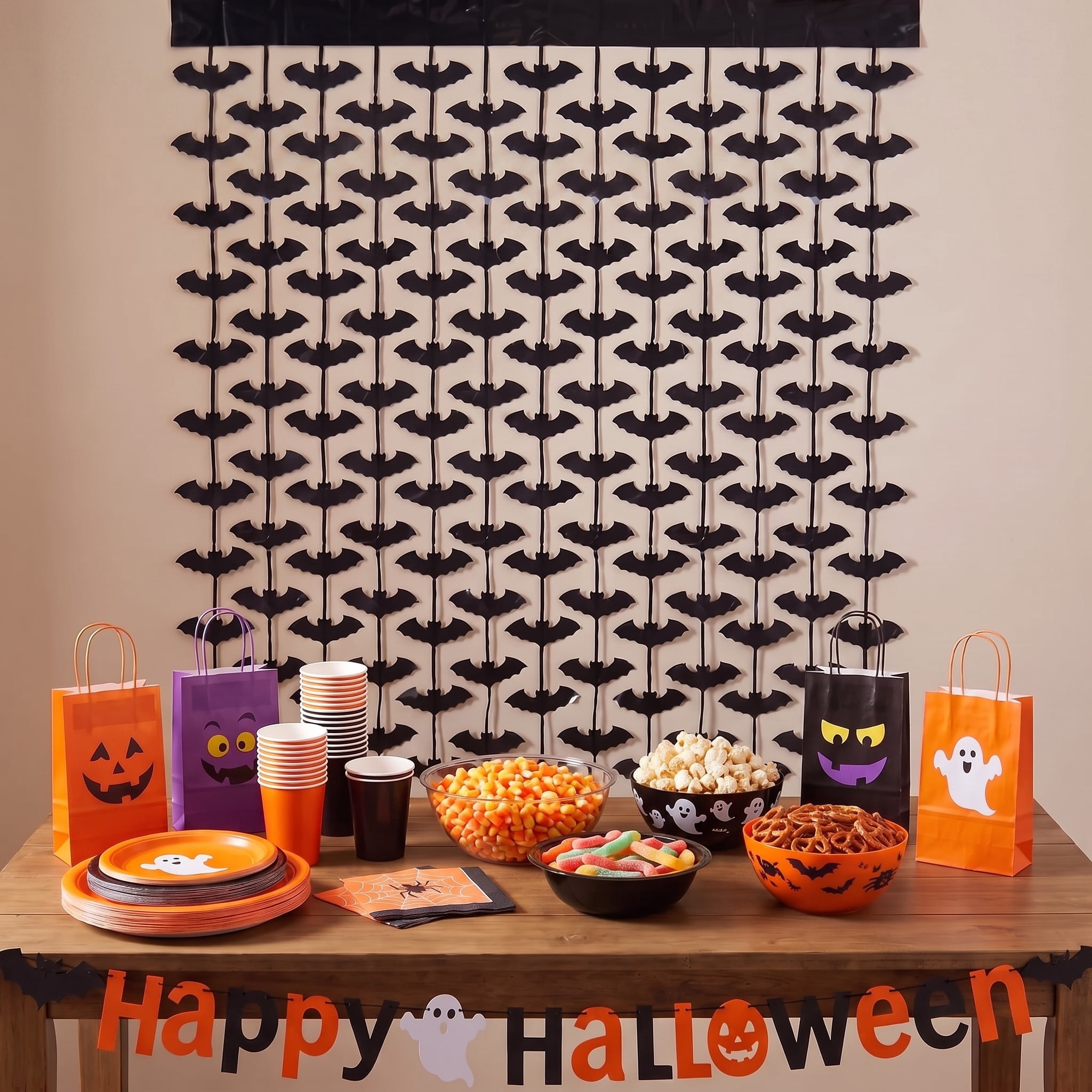Bat Fringe Photo Backdrop, Black, 39" x 78", Halloween by Way To Celebrate